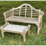 'LUTYENS STYLE BENCH', a small size weathered teak after the design by Sir Edwin Lutyens, together