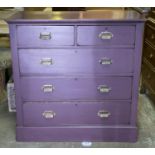 CHEST, 104cm H x 105cm W x 51cm D, Edwardian and later purple painted with five drawers.