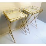 MAISON BAGUES STYLE SIDE TABLES, a pair, 68cm H x 36cm W, mirrored glass tops, faux bamboo gilt