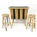 COCKTAIL BAR AND STOOLS, vintage Italian bamboo, 105cm H x 108cm W x 42cm D. (3)
