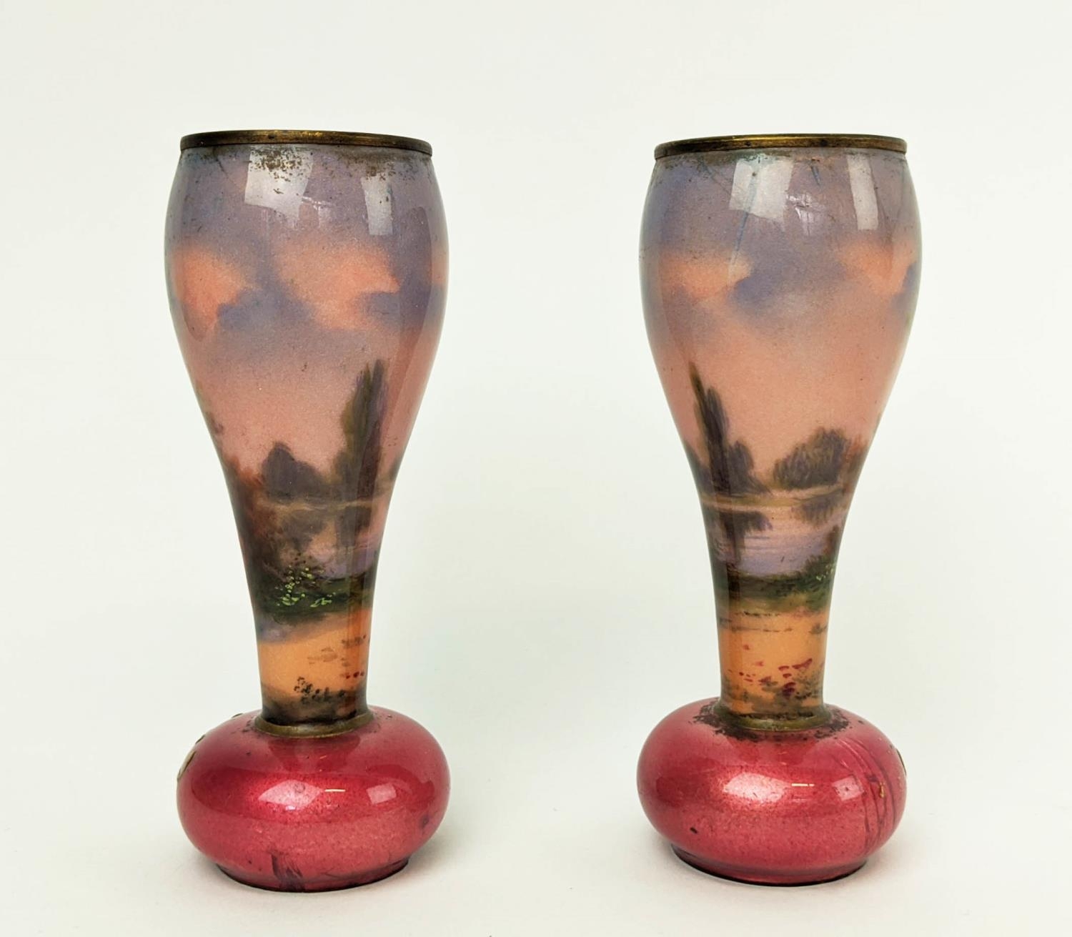 ENAMELLED MINIATURE VASES, a pair, 11cm H one of a Lady, the other of a Gentleman. (2) - Image 2 of 10