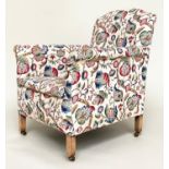 ARMCHAIR, English early 20th century with crewel work style printed upholstery, 69cm W.