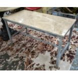 POTTER'S TABLE, 68cm H x 120cm x 60cm, rectangular marble top on scaffold type supports.