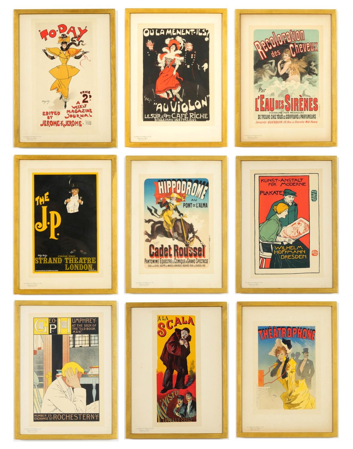 MAITRES DE L'AFFICHE, a set of nine plates, lithographs 1890s, 'L'affiche Imprimerie Chaix', 99cm