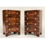 CAMPAIGN STYLE BEDSIDE CHESTS, a pair, campaign style mahogany and brass bound each with four