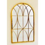 ARCHITECTURAL WALL MIRROR, arched top, gilt metal frame, 100cm x 60cm.