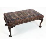 STOOL, 48cm H x 118cm x 69cm, Georgian style mahogany in Baluch carpet upholstery.