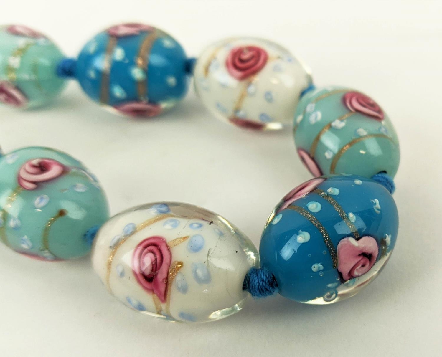 VENETIAN GLASS NECKLACES, one made from decoratively coloured oval beads, rose motifs, silver clasp, - Image 4 of 6