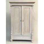 ARMOIRE, 19th century French traditionally grey painted with two panelled doors enclosing hanging