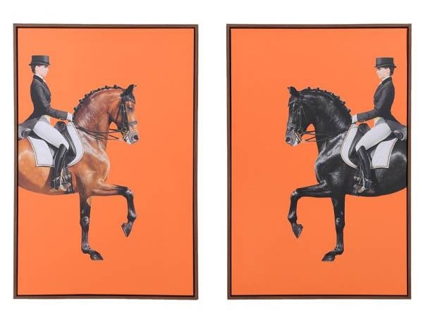 DRESSAGE PRINTS, a set of two, on canvas frame, framed, 99cm H x 60cm W. (2)