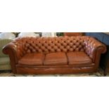 CHESTERFIELD SOFA, 73cm H x 215cm W x 93cm D, oxblood red leather.