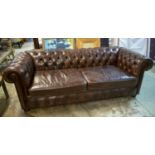 CHESTERFIELD SOFA, 77cm H x 235cm x 109cm D, brown leather by Distinctive Chesterfields.