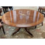 DINING TABLE, the circular top with inlaid and painted floral border, 155cm W.