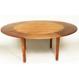 DANISH DYRLAND LOTUS FLIP FLAP DINING TABLE, 1970s Danish teak with concentric foldout leaves, 120cm