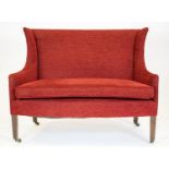 SOFA, 99cm H x 124cm W, 19th century mahogany and beechwood in chenille upholstery on brass castors.
