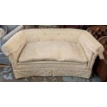 CHESTERFIELD SOFA, 155cm x 77cm x 72cm H, cream damask with a concave front.