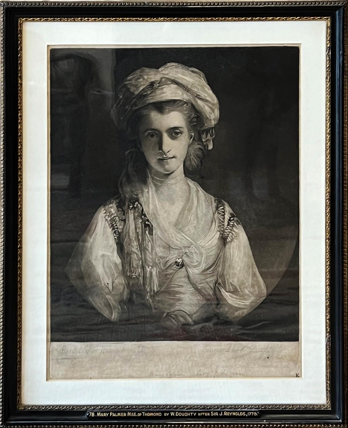 WILLIAM DAUGHTY AFTER SIR JOSHUA REYNOLDS, 'Mary Palmer mistress of Thomond', engraving 38cm x 28cm,