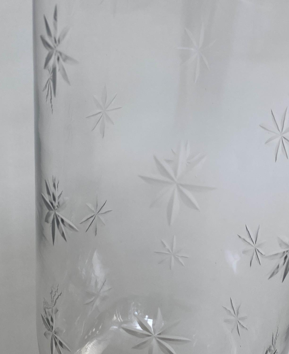 STORM LANTERNS, a pair, cut glass of vase form engraved with stepped plinth base, 40cm H. (2) - Image 3 of 6