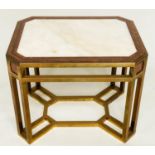 SIDE TABLE, contemporary brass framed, rectangular canted corner, two colour marble inset top,