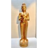 SCULPTURAL BUDDHA , 157cm high, 38cm wide, 30cm deep, gilt finish.