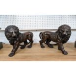 CONTEMPORARY SCHOOL, sculptural lions, bronzed metal, 35cm x 13cm x 23cm. (2)