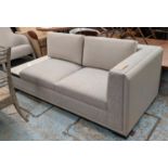 SOFA, contemporary design with faux marble side upholstered in two grey fabrics, grey leather