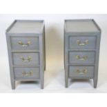 BEDSIDE CHESTS, 74cm H x 39cm x 48cm, a pair, grey painted oak, each with three drawers. (2)