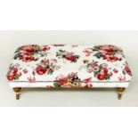 HEARTH STOOL, rectangular country house style, English rose cotton upholstery and turned supports