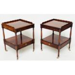 LAMP TABLES, a pair, George III design figured mahogany each with brushing slide and drawer, 46cm