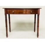 WRITING TABLE, George III bowfronted mahogany with a full width frieze drawer and ring turned