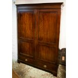 WARDROBE, 211cm H x 149cm W x 61cm D, George III mahogany with two doors and hanging rail above