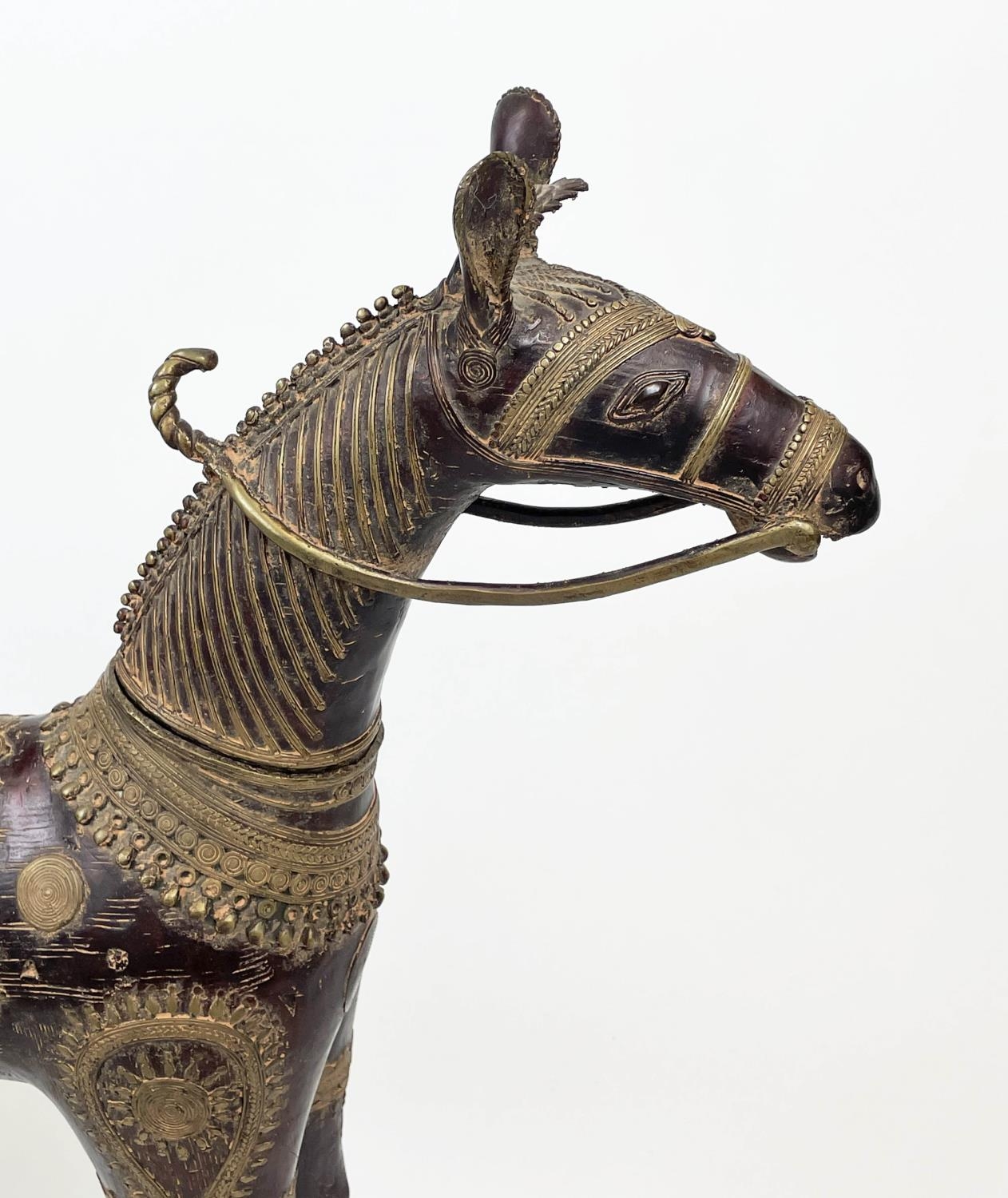 INDIAN BRONZE HORSE, embellished with saddle and decorative detail, 90cm L x 74cm H. - Image 2 of 5