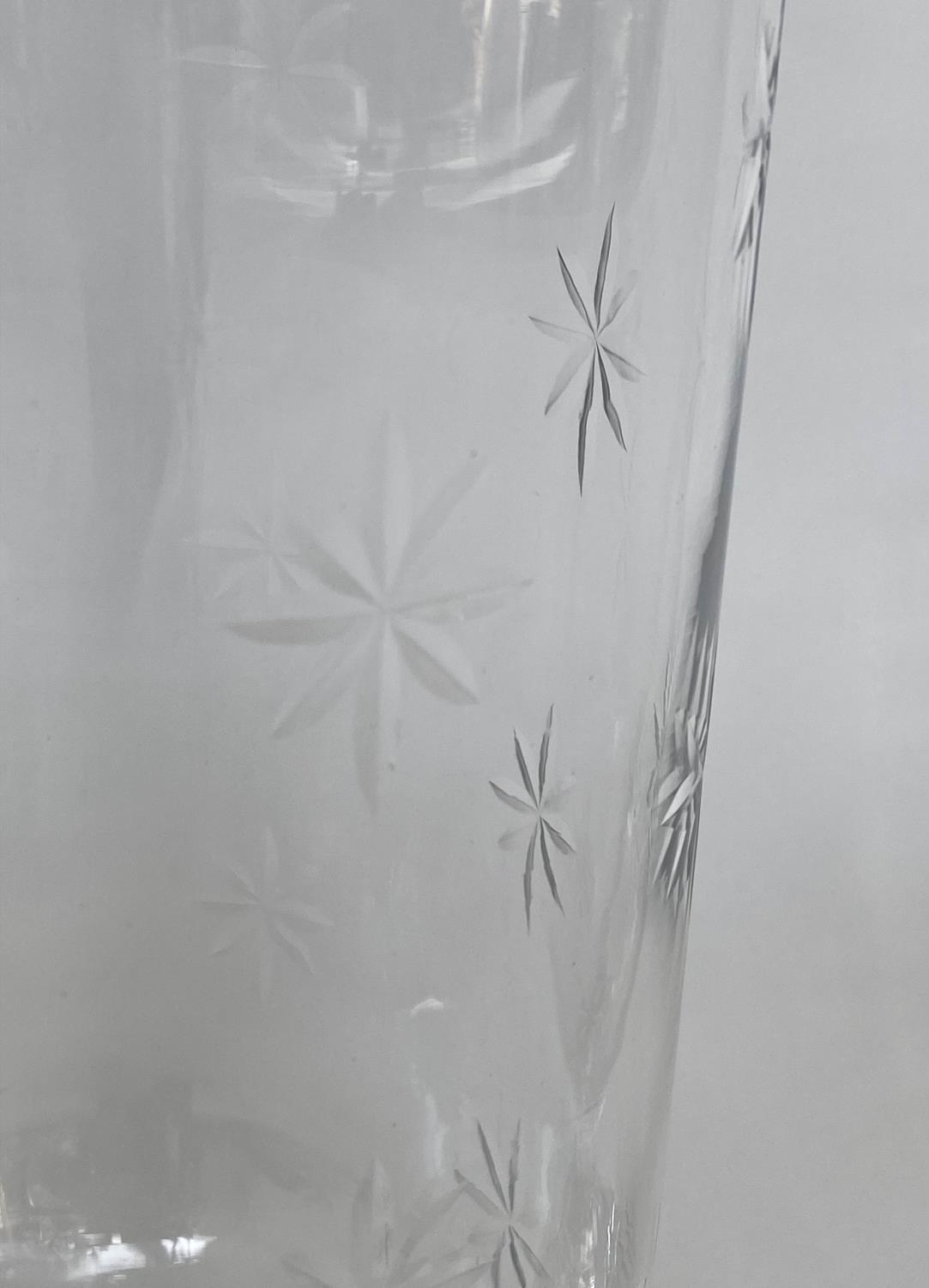 STORM LANTERNS, a pair, cut glass of vase form engraved with stepped plinth base, 40cm H. (2) - Image 4 of 6