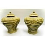 LIDDED RIPPLE VASES, pair, 35cm high, 30cm diameter, glazed ceramic. (2)