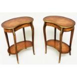 KIDNEY SHAPED TABLES, a pair, French transitional style Kingwood, crossbanded and gilt metal mounted