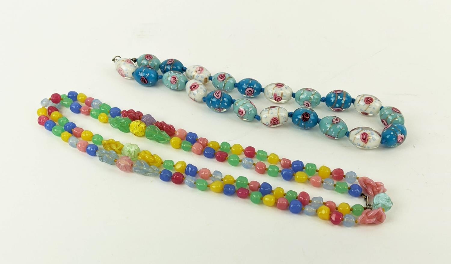 VENETIAN GLASS NECKLACES, one made from decoratively coloured oval beads, rose motifs, silver clasp, - Image 6 of 6