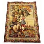 WALL HANGING, needlepoint and petit point depicting a shepherd in a landscape, 129cm x 98cm.