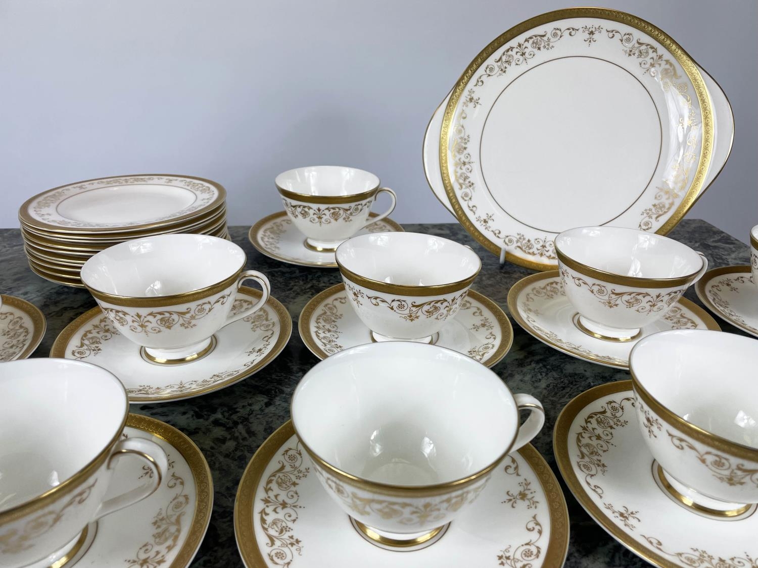 TEA SERVICE, Royal Doulton Belmount pattern including 13 tea cups and 12 saucers, 11 plates - Image 4 of 7