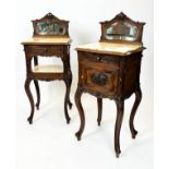 TABLES DE NUIT, 106cm H x 46cm x 40cm, an en suite pair, circa 1890, French walnut with mirrored