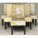 DINING CHAIRS, a set of six each with individual upholstery. (6)