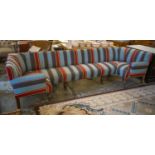 SOFA, 77cm H x 290cm x 65cm, 95cm D at ends, late Victorian with unusual L shaped ends in blue and