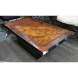 LOW TABLE, 41cm H x 124cm x 69cm, black lacquer with burr wood decorated top.