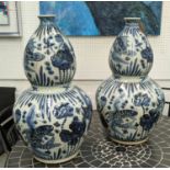 DOUBLE GOURD VASES, a pair, 65cm H. Chinese export style blue and white ceramic. (2)