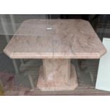 SIDE TABLE, 1970's Italian style design, pink marble, 70cm x 70cm x 51cm.