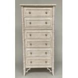 FAUX BAMBOO CHEST, grey painted with six drawers, 143cm H x 66cm W x 49cm D.