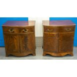 BOWFRONT BEDSIDE CABINETS, 72cm H x 67cm x 48cm, a pair, early 20th century mahogany, each with