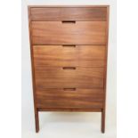 CHEST, 1970s Danish teak with five long drawers, recessed handles and stile supports, 63cm W x