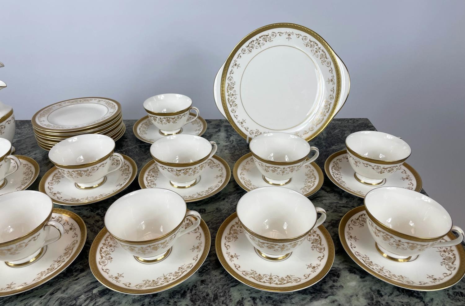 TEA SERVICE, Royal Doulton Belmount pattern including 13 tea cups and 12 saucers, 11 plates - Image 3 of 7