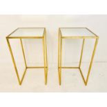 SIDE TABLES, 66cm high, 35cm wide, 1960's French style mirrored glass tops, gilt frames. (2)