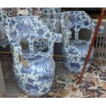 GARDEN SIDE CHAIRS, a pair, Chinese Export style blue and white ceramic, 68cm H. (2)